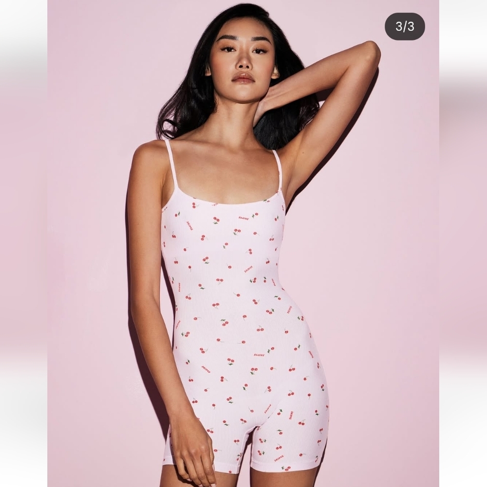skims soft lounge cherry blossom cherry print onesie
